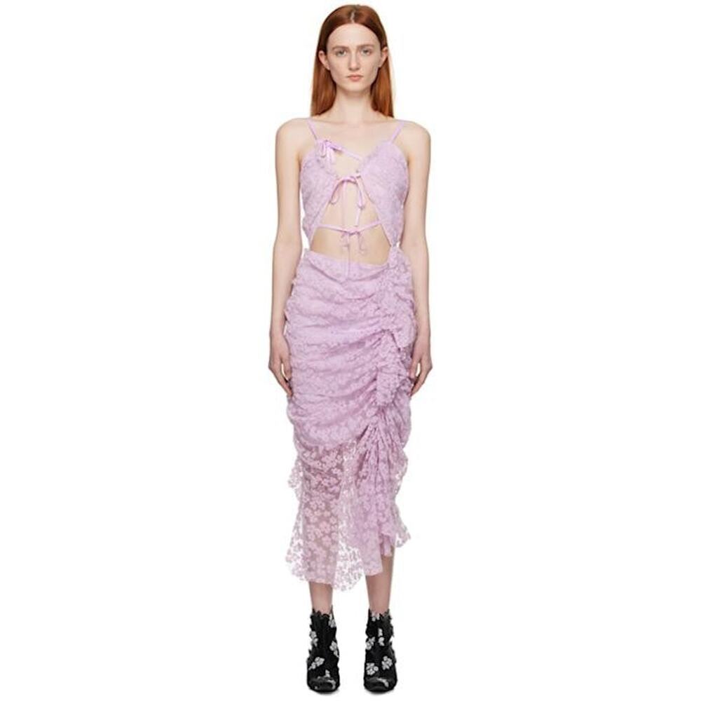 Yuhan Wang Flocked Floral Midi Dress Purple - S